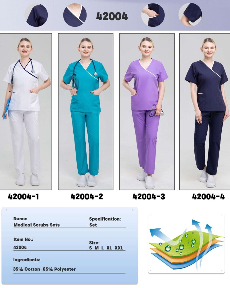 Mock-Wrap Contrast Scrub Set — wholesale medical scrubs style 42004 by GoMedWear