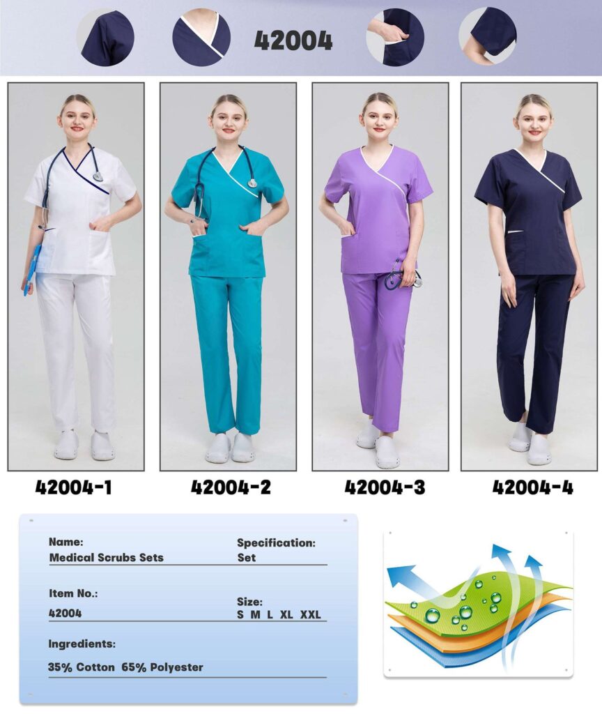 Mock-Wrap Contrast Scrub Set — wholesale medical scrubs style 42004 by GoMedWear