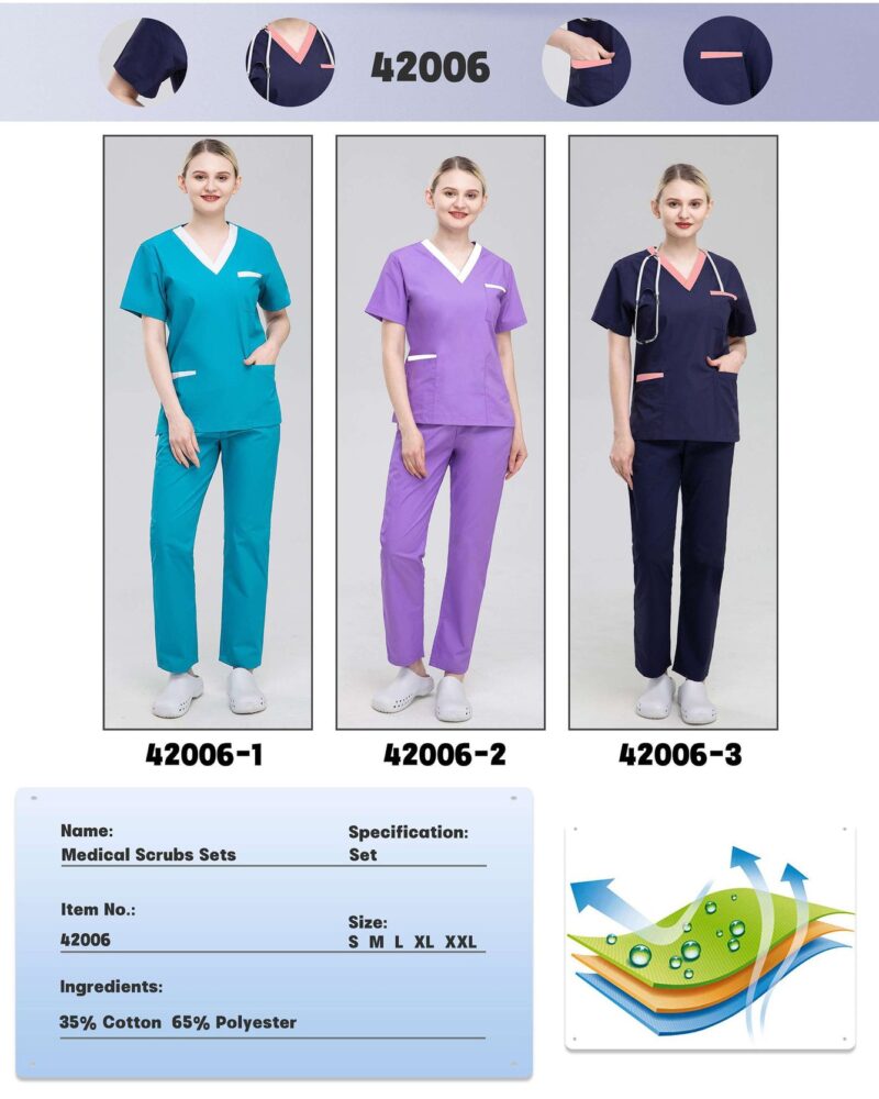 Colour-Block Trim Scrub Set — wholesale medical scrubs style 42006 by GoMedWear
