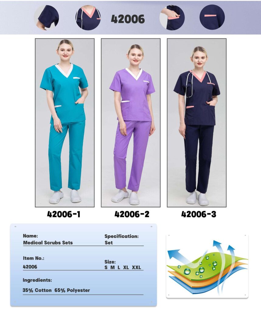 Colour-Block Trim Scrub Set — wholesale medical scrubs style 42006 by GoMedWear