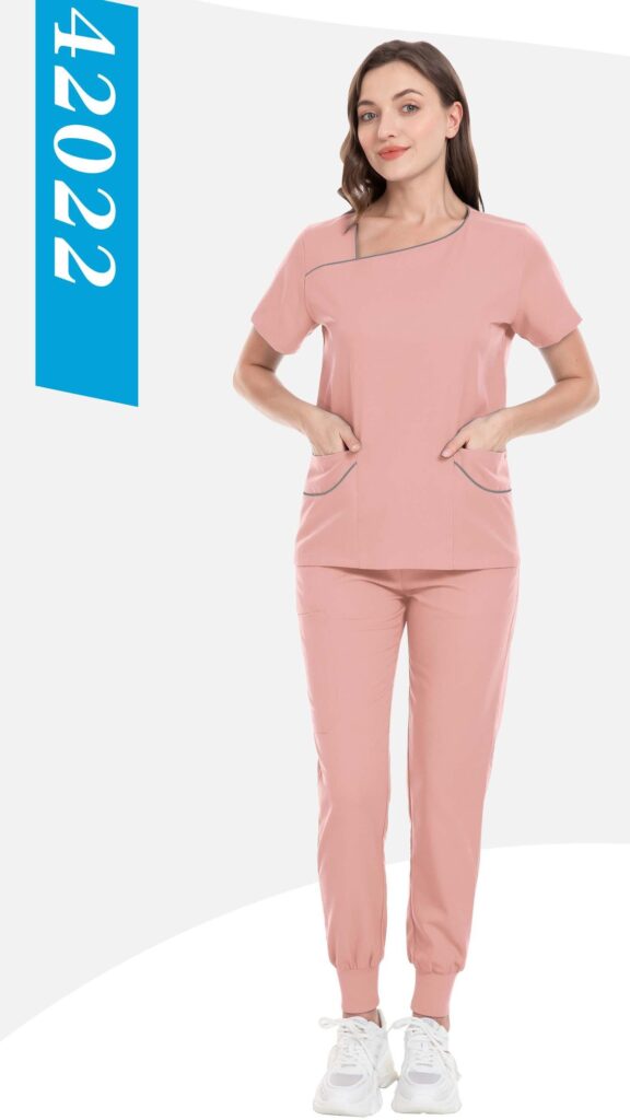 Asymmetric-Neck Piped Set — wholesale medical scrubs style 42022 by GoMedWear