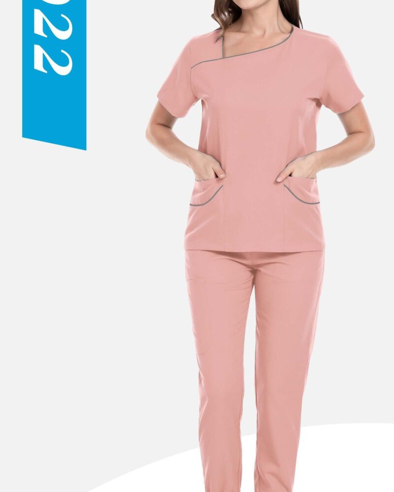 Asymmetric-Neck Piped Set — wholesale medical scrubs style 42022 by GoMedWear