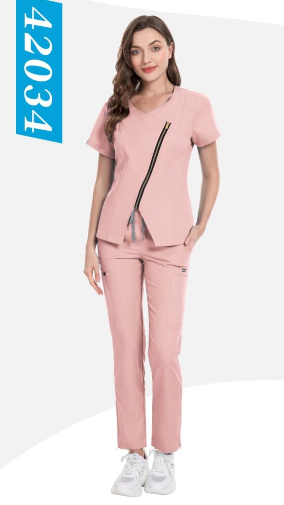Asymmetric-Zip Tailored Set — wholesale medical scrubs style 42034 by GoMedWear