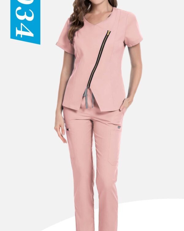 Asymmetric-Zip Tailored Set — wholesale medical scrubs style 42034 by GoMedWear