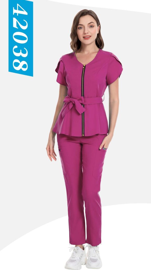 Belted Peplum Zip Set — wholesale medical scrubs style 42038 by GoMedWear