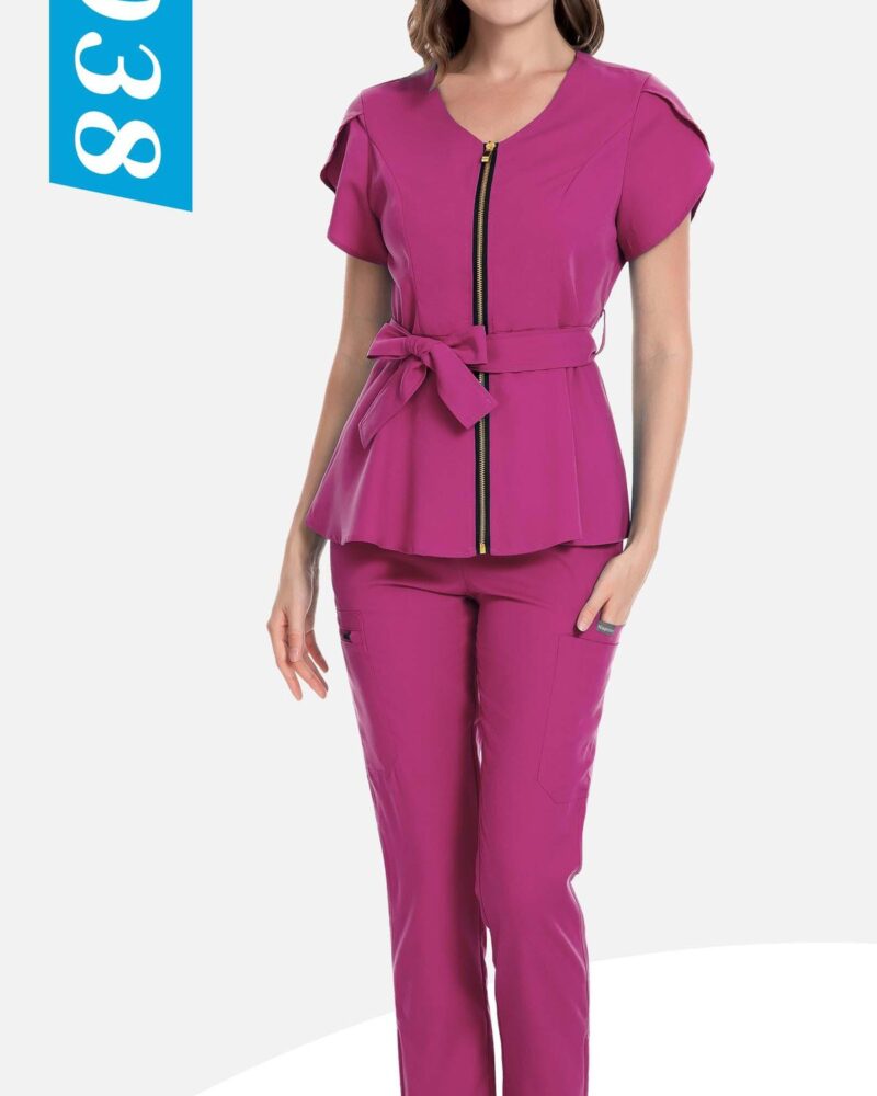 Belted Peplum Zip Set — wholesale medical scrubs style 42038 by GoMedWear